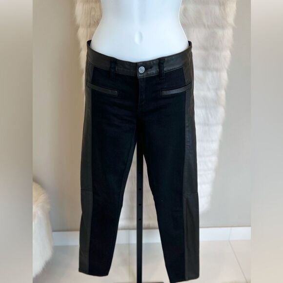 Tory Burch Black Leather Denim Pants (26) - Picture 6 of 12
